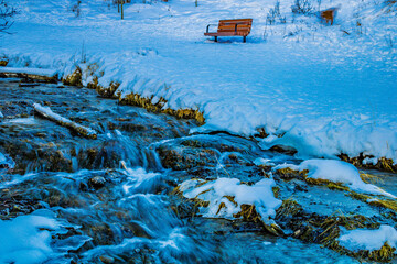A blanket of snow decends on the park. Big Hill Springs Provincial Recreation Area. Alberta, Canada