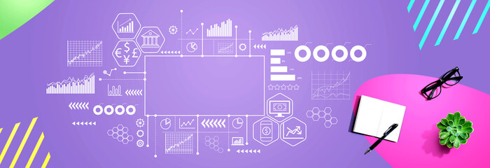 Fintech theme with a notebook and a pen