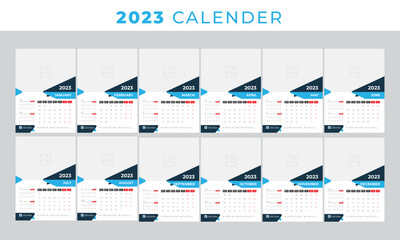 WALL CALENDAR 2023, YEARLY PLANNER TEMPLATE DESIGN ILLUSTRATION COLORFUL