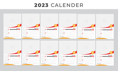NEW WALL CALENDAR 2023, YEARLY PLANNER TEMPLATE 