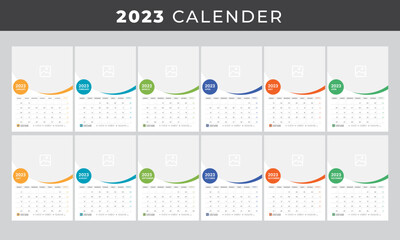 WALL CALENDAR 2023, YEARLY PLANNER TEMPLATE DESIGN ILLUSTRATION