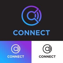 Connect logo. Letter C and wi-fi symbol. Wireless technology, Internet emblem, communication. Web, UI icon.