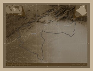 Biskra, Algeria. Sepia. Labelled points of cities