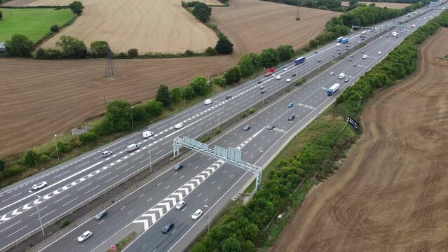 High Angle View Of British Motorways And Traffic At London