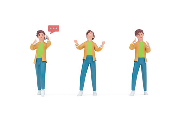 Fototapeta premium Set Man Gesture. 3D Illustration
