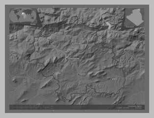 Constantine, Algeria. Grayscale. Labelled points of cities