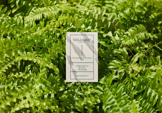 Vertical Business Card Mockup with Plants