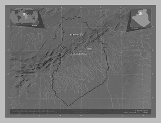 El Bayadh, Algeria. Grayscale. Labelled points of cities
