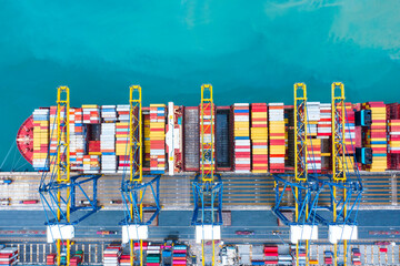 aerial view Container ships are docking at the deep sea port Container ships