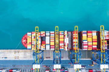 aerial view Container ships are docking at the deep sea port Container ships