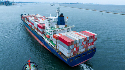 stern of Cargo container Ship in the ocean sea concept logistic transportation export to customs...