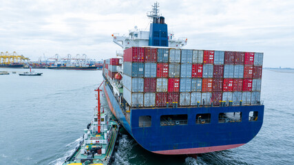 stern of Cargo container Ship in the ocean sea concept logistic transportation export to customs...