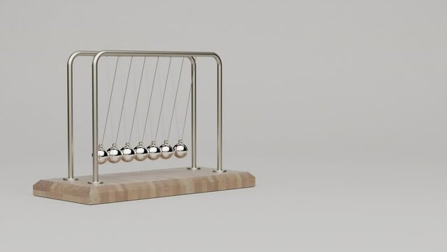Realistic 3D Rendered Newton Cradle Swing Over Neutral Background