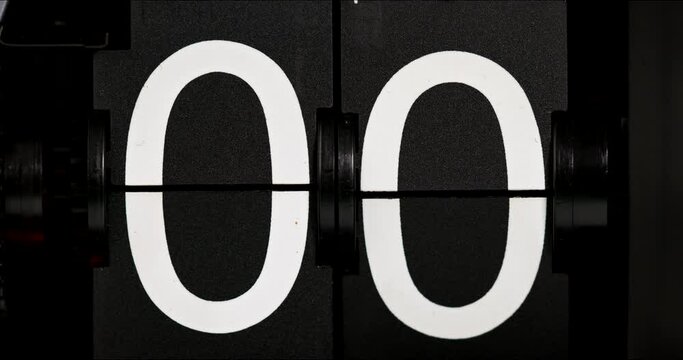 Flip clock Vintage countdown leaves zero to one white numbers on a black background.