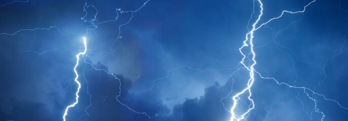 Thunder, lightnings and rain on stormy summer night