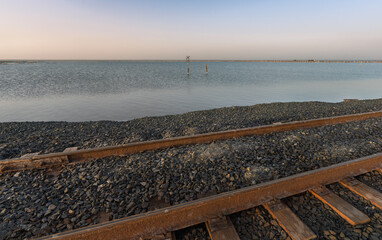rails for the salt mining train on which salt extracted in Lake Baskunchak is transported