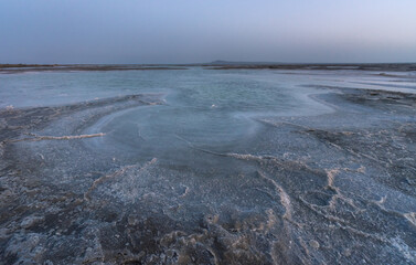Salt lake Baskunchak, Bogdinsky-Baskunchak Nature Reserve minimalist landscape