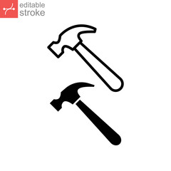 Hummer line and glyph icon. Judge or auction hummer. Carpenter repair tools. Simple pictogram flat outline for renovation construction symbol. . Vector illustration Design on white background. EPS 10
