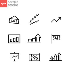 Fototapeta premium Sale icon. Sales marketing set outline include money growth, graph increase, ticket on sale,sale tag, chart. Traffic Management. Editable stroke Vector illustration Design on white background EPS 10