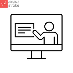 online teaching outline icon. Online Professional Courses. distance teacher, Internet Tutorials in E-Learning virtual education. Editable stroke Vector illustration, Design on white background. EPS 10