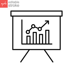 sales forecasting line icon. Predictive analytics financial business. Sale marketing Bar graph observation budget estimate. Editable stroke. Vector illustration. Design on white background. EPS 10