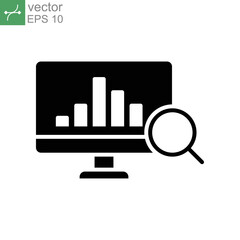 Sales index glyph icon. Magnifying glass revenue sale chart statistics analysis process of Financial business productivity improvement. Flat style vector illustration design on white background EPS 10