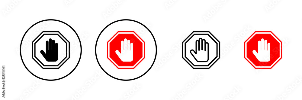 Wall mural stop icon vector. stop road sign. hand stop sign and symbol. do not enter stop red sign with hand