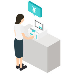 Obraz premium セルフレジを使う女性