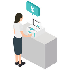 Fototapeta premium セルフレジを使う女性