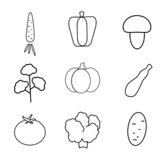 basic vegetables thin line icon set. isolated. black color