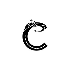 Stock Vector of the Letter C with Plane and Road and Wave