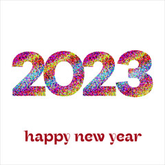 2023  Happy New Year congrats. Stained glass art. Abstract isolated graphic design template. Creative colorful decoration. 2023 digital creative synthesis 