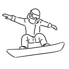 スノーボードでジャンプする人　線画