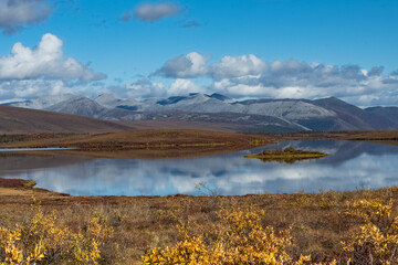 Yukon in Canada, wild landscape in autumn of the Tombstone park
