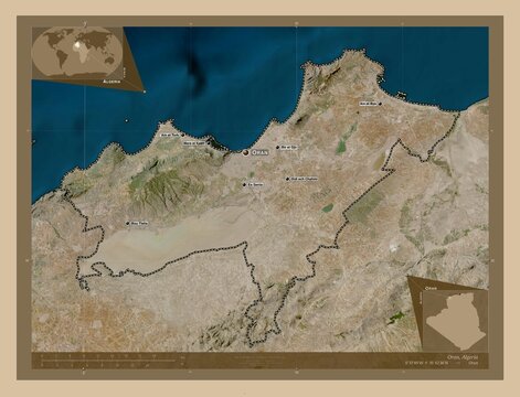 Oran, Algeria. Low-res satellite. Labelled points of cities