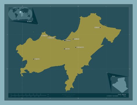 Oran, Algeria. Solid. Labelled points of cities