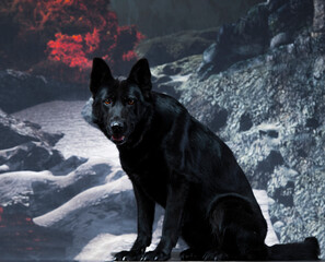 portrait of a black dog.portrait of a black german shepherd