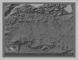 Setif, Algeria. Grayscale. Labelled points of cities