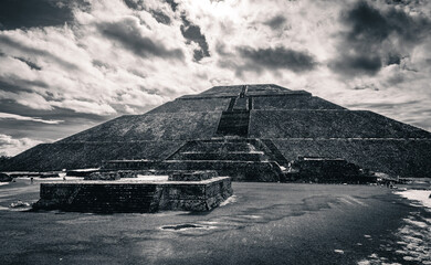 Teotihuacan Zoomout Pyramid Mexico City Ancient Civilization World Heritage Site black and white dramatic 