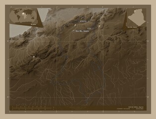 Sidi Bel Abbes, Algeria. Sepia. Labelled points of cities