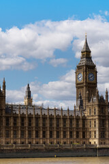 closeup Big Ben London parliament cloudy sky