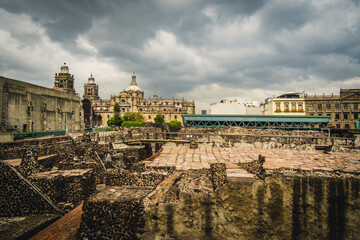 Remains of Templo Mayor of Tenochtitlan Showing Inside Building Mexico City CDMX
