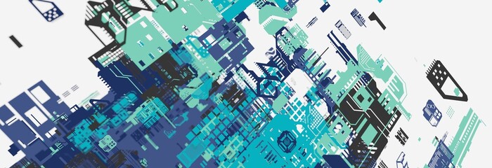 Futuristic electronics processor or IC circuit pattern surface. Abstract sci-fi hi-tech equipment or facility background. 3D Illustration.