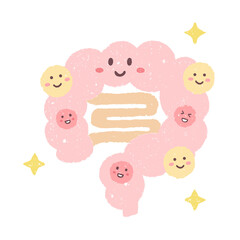 手描きの善玉菌のいる腸のキャラクター