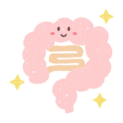 手描きのかわいい健康な腸のキャラクター