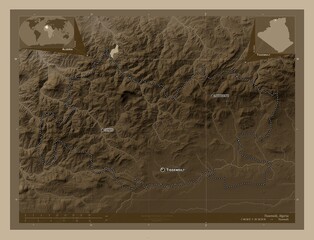 Tissemsilt, Algeria. Sepia. Labelled points of cities