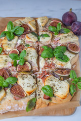 tasty juicy pizza on wooden background