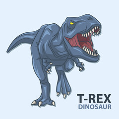 Blue angry Tyrannosaurus Rex dinosaur. T rex