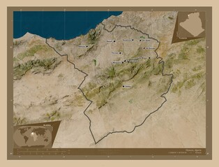 Tlemcen, Algeria. Low-res satellite. Labelled points of cities