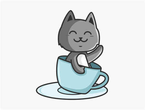 Cute cat in a cup